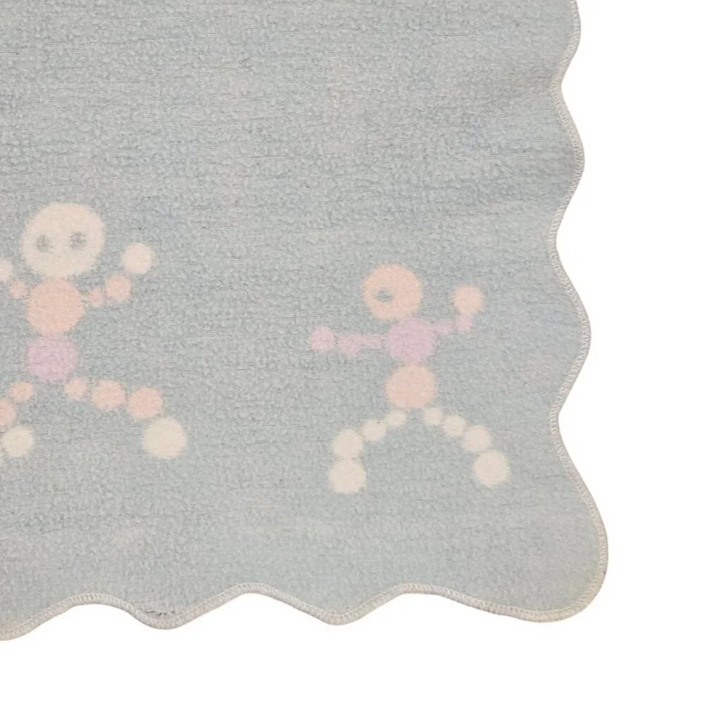 Vintage 1950s‎ Baby Blanket Reversible Blue White Scalloped Edge Circles Fleece